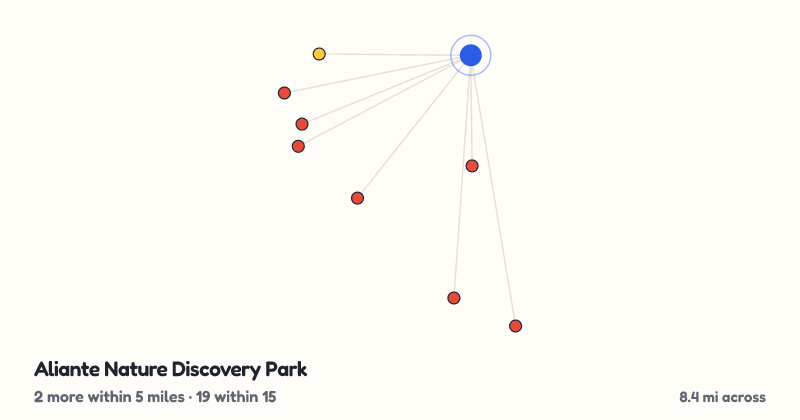 Map of Aliante Nature Discovery Park and the 19 other playgrounds within 15 miles