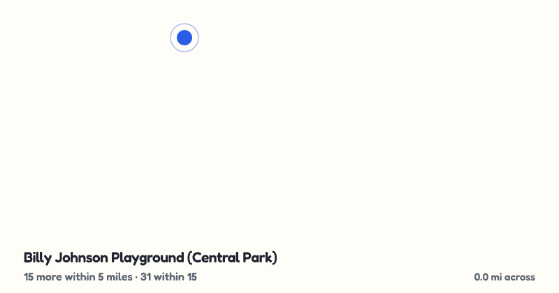 Map of Billy Johnson Playground (Central Park) and the 31 other playgrounds within 15 miles