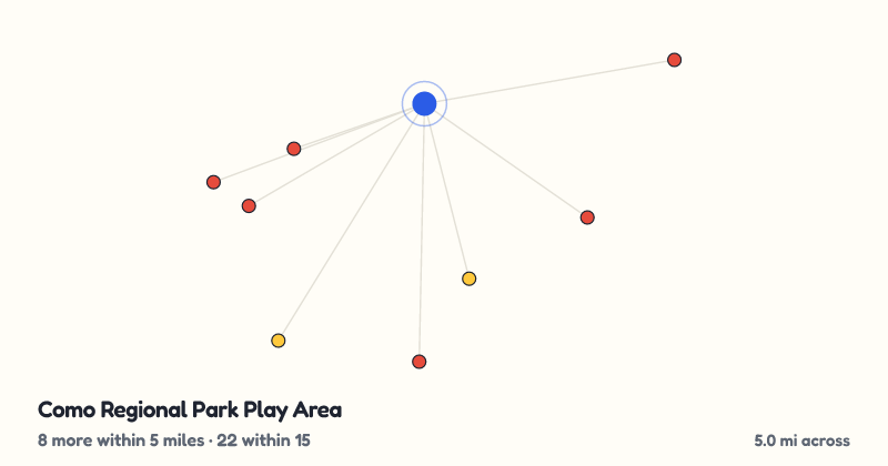 Map of Como Regional Park Play Area and the 22 other playgrounds within 15 miles