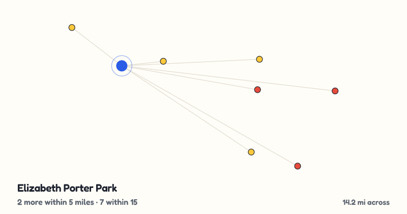 Map of Elizabeth Porter Park and the 7 other playgrounds within 15 miles
