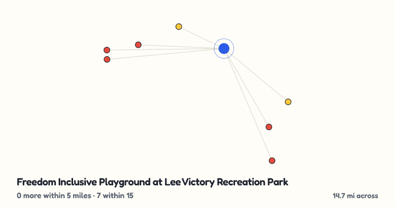 Map of Freedom Inclusive Playground at Lee Victory Recreation Park and the 7 other playgrounds within 15 miles