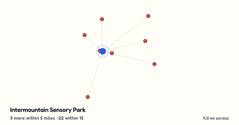Map of Intermountain Sensory Park and the 22 other playgrounds within 15 miles