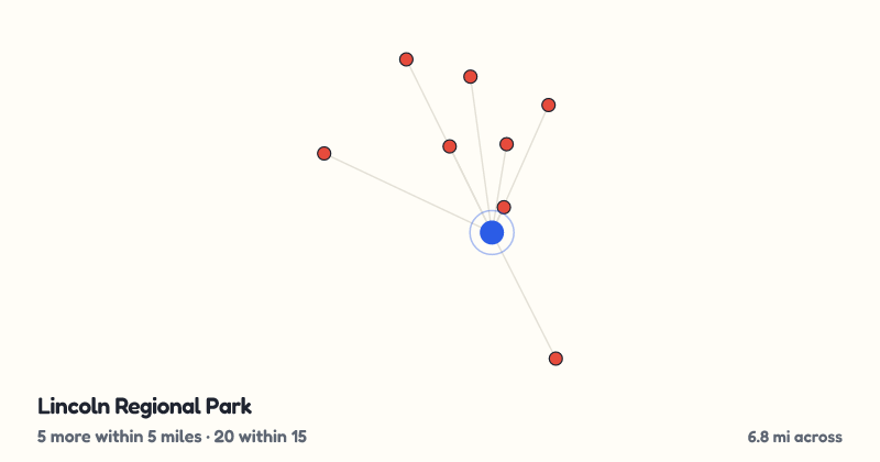 Map of Lincoln Regional Park and the 20 other playgrounds within 15 miles