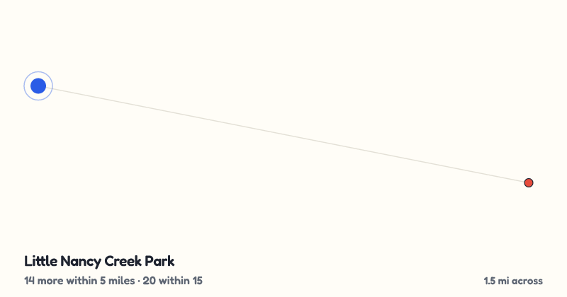 Map of Little Nancy Creek Park and the 20 other playgrounds within 15 miles