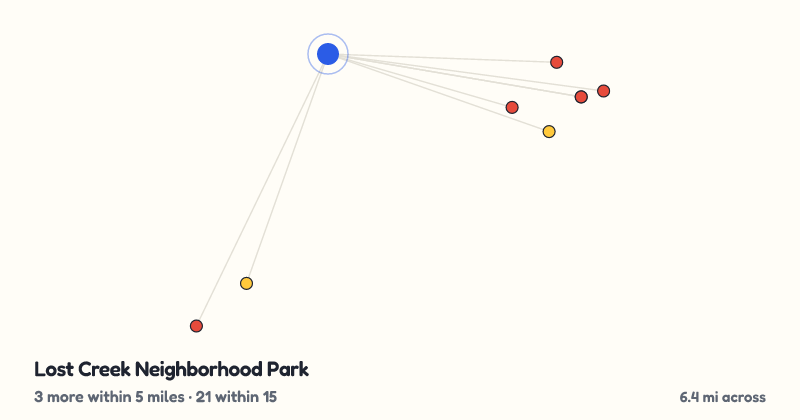 Map of Lost Creek Neighborhood Park and the 21 other playgrounds within 15 miles