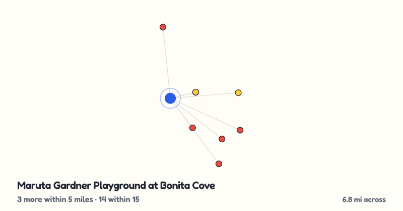 Map of Maruta Gardner Playground at Bonita Cove and the 14 other playgrounds within 15 miles