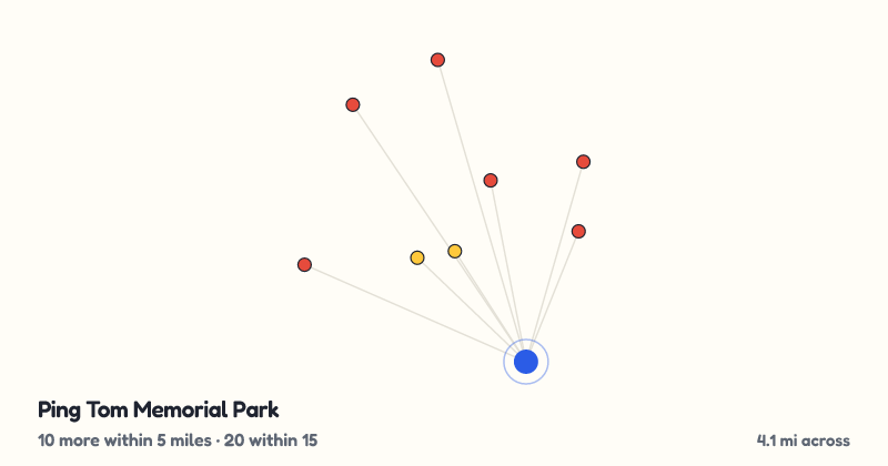 Map of Ping Tom Memorial Park and the 20 other playgrounds within 15 miles